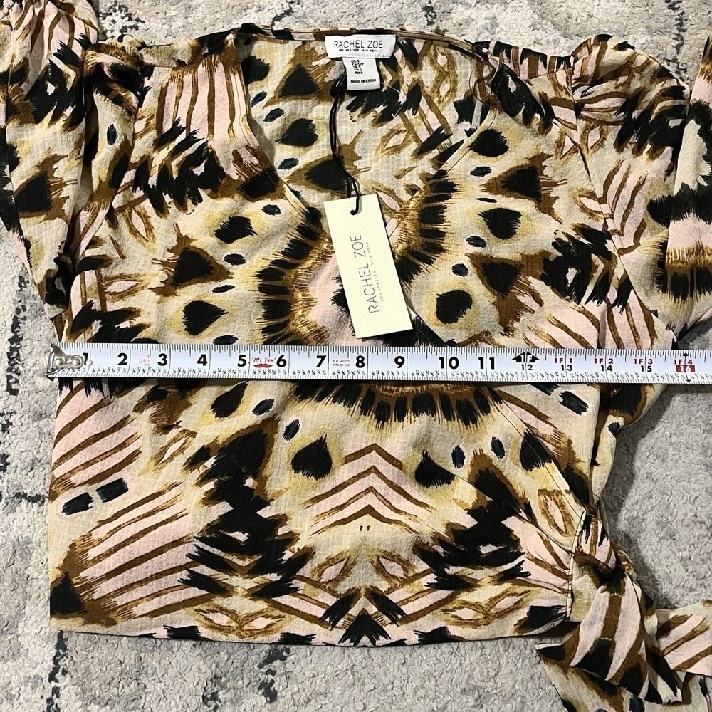 Rachel Zoe NWT Women Animal Print Crop Wrap Tie Top Puff Sleeve Boho Resort S - Picture 6 of 8